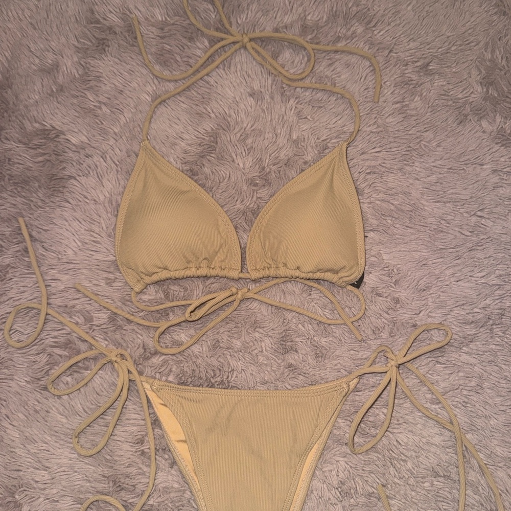 Icon Swim Burnt Orange Rust Camel Brown Bikini Set Ribbed String Swimsuit Medium - Picture 9 of 14